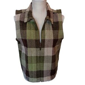 Vtg. Christopher & Banks Women's Size S Green Brown Western/Rodeo Zip Front Vest